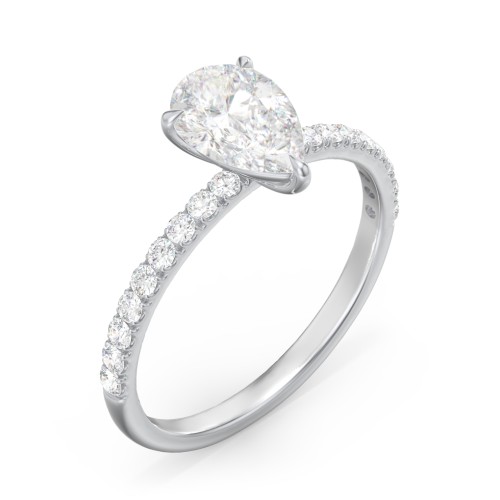 1.5 ct. (9x6mm) Pear Moissanite Engagement Ring With 1.5mm Side Stones – 10K White Gold with Moissanite and Lab Diamond