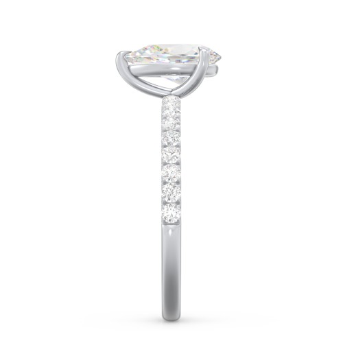 1.5 ct. (9x6mm) Pear Moissanite Engagement Ring With 1.5mm Side Stones – 10K White Gold with Moissanite and Lab Diamond