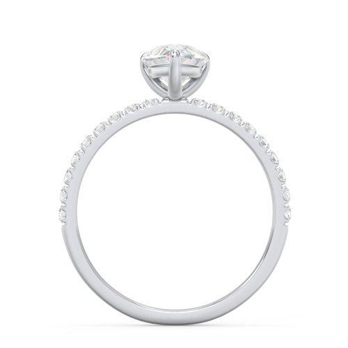 1.5 ct. (9x6mm) Pear Moissanite Engagement Ring With 1.5mm Side Stones – 10K White Gold with Moissanite and Lab Diamond