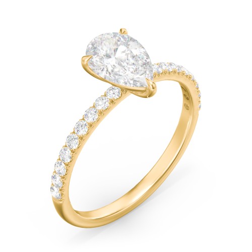 1.5 ct. (9x6mm) Pear Moissanite Engagement Ring With 1.5mm Side Stones – 10K Yellow Gold with Moissanite and Lab Diamond