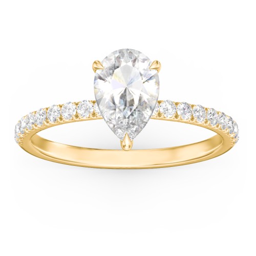 1.5 ct. (9x6mm) Pear Moissanite Engagement Ring With 1.5mm Side Stones – 10K Yellow Gold with Moissanite and Lab Diamond