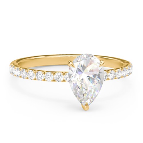 1.5 ct. (9x6mm) Pear Moissanite Engagement Ring With 1.5mm Side Stones – 10K Yellow Gold with Moissanite and Lab Diamond