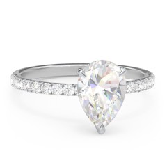2 ct. (10x7mm) Pear Moissanite Engagement Ring With 1.5mm Side Stones – 10K White Gold with Moissanite and Lab Diamond