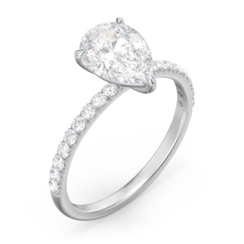 2 ct. (10x7mm) Pear Moissanite Engagement Ring With 1.5mm Side Stones – 10K White Gold with Moissanite and Lab Diamond