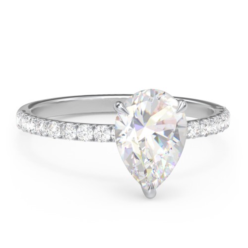 2 ct. (10x7mm) Pear Moissanite Engagement Ring With 1.5mm Side Stones – 10K White Gold with Moissanite and Lab Diamond