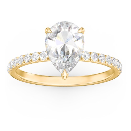 2 ct. (10x7mm) Pear Moissanite Engagement Ring With 1.5mm Side Stones – 10K Yellow Gold with Moissanite and Lab Diamond