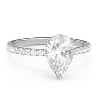 2.5 ct. DEW (10.5x7mm) Pear Moissanite Engagement Ring With 1.5mm Side Stones