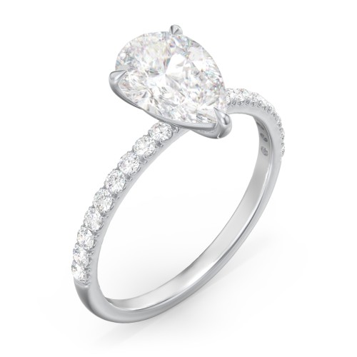 2.5 ct. (10.5x7mm) Pear Moissanite Engagement Ring With 1.5mm Side Stones – 10K White Gold with Moissanite and Lab Diamond