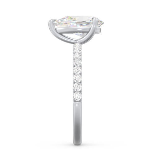 2.5 ct. (10.5x7mm) Pear Moissanite Engagement Ring With 1.5mm Side Stones – 10K White Gold with Moissanite and Lab Diamond