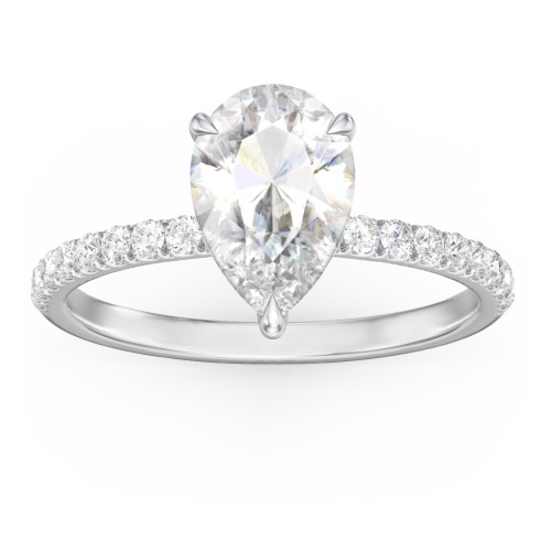 2.5 ct. (10.5x7mm) Pear Moissanite Engagement Ring With 1.5mm Side Stones – 10K White Gold with Moissanite and Lab Diamond
