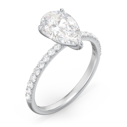 3 ct. (11x7mm) Pear Moissanite Engagement Ring With 1.5mm Side Stones – 10K White Gold with Moissanite and Lab Diamond