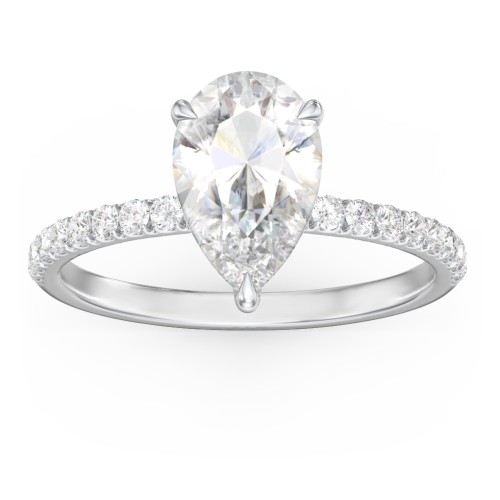 3 ct. (11x7mm) Pear Moissanite Engagement Ring With 1.5mm Side Stones – 10K White Gold with Moissanite and Lab Diamond