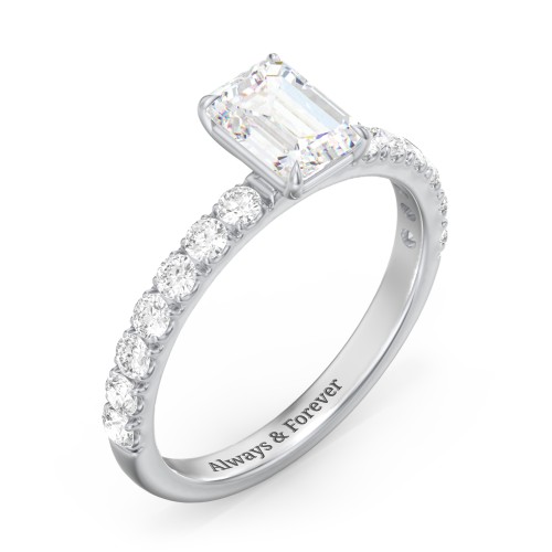 1 ct. (7x5mm) Emerald-Cut Moissanite Engagement Ring With 2mm Side Stones – 10K White Gold with Moissanite and Lab Diamond