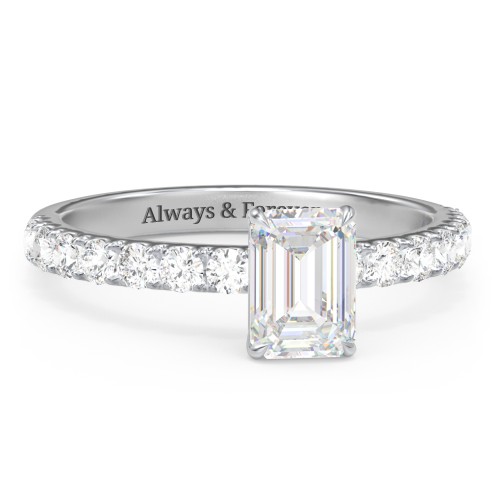 1 ct. (7x5mm) Emerald-Cut Moissanite Engagement Ring With 2mm Side Stones – 10K White Gold with Moissanite and Lab Diamond
