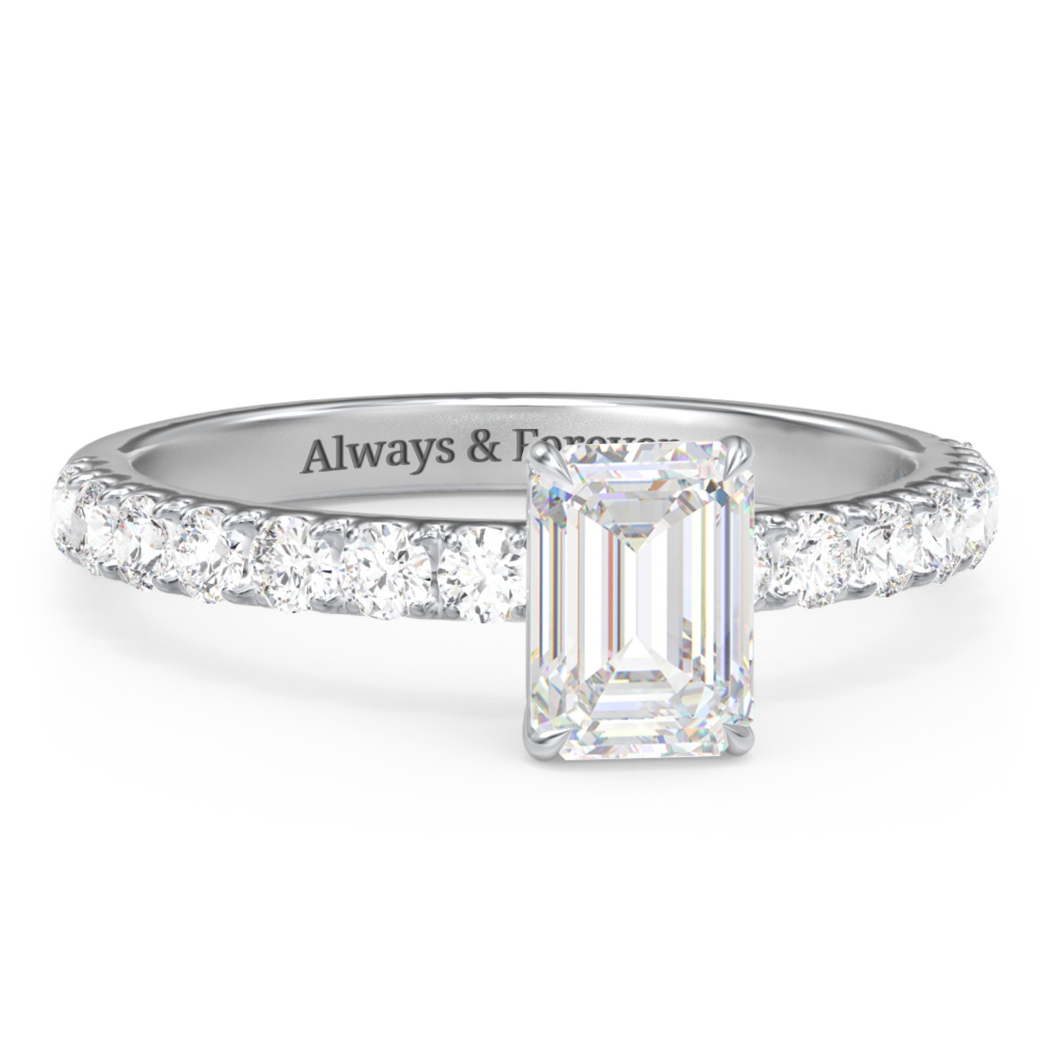 1 ct. (7x5mm) Emerald-Cut Moissanite Engagement Ring With 2mm Side Stones