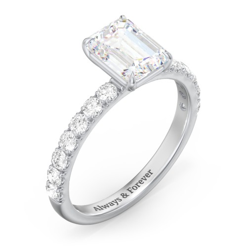 2 ct. (8x6mm) Emerald-Cut Moissanite Engagement Ring With 2mm Side Stones – 10K White Gold with Moissanite and Lab Diamond