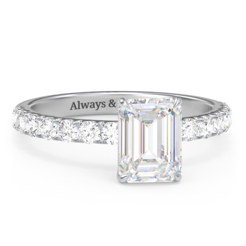 2 ct. (8x6mm) Emerald-Cut Moissanite Engagement Ring With 2mm Side Stones – 10K White Gold with Moissanite and Lab Diamond