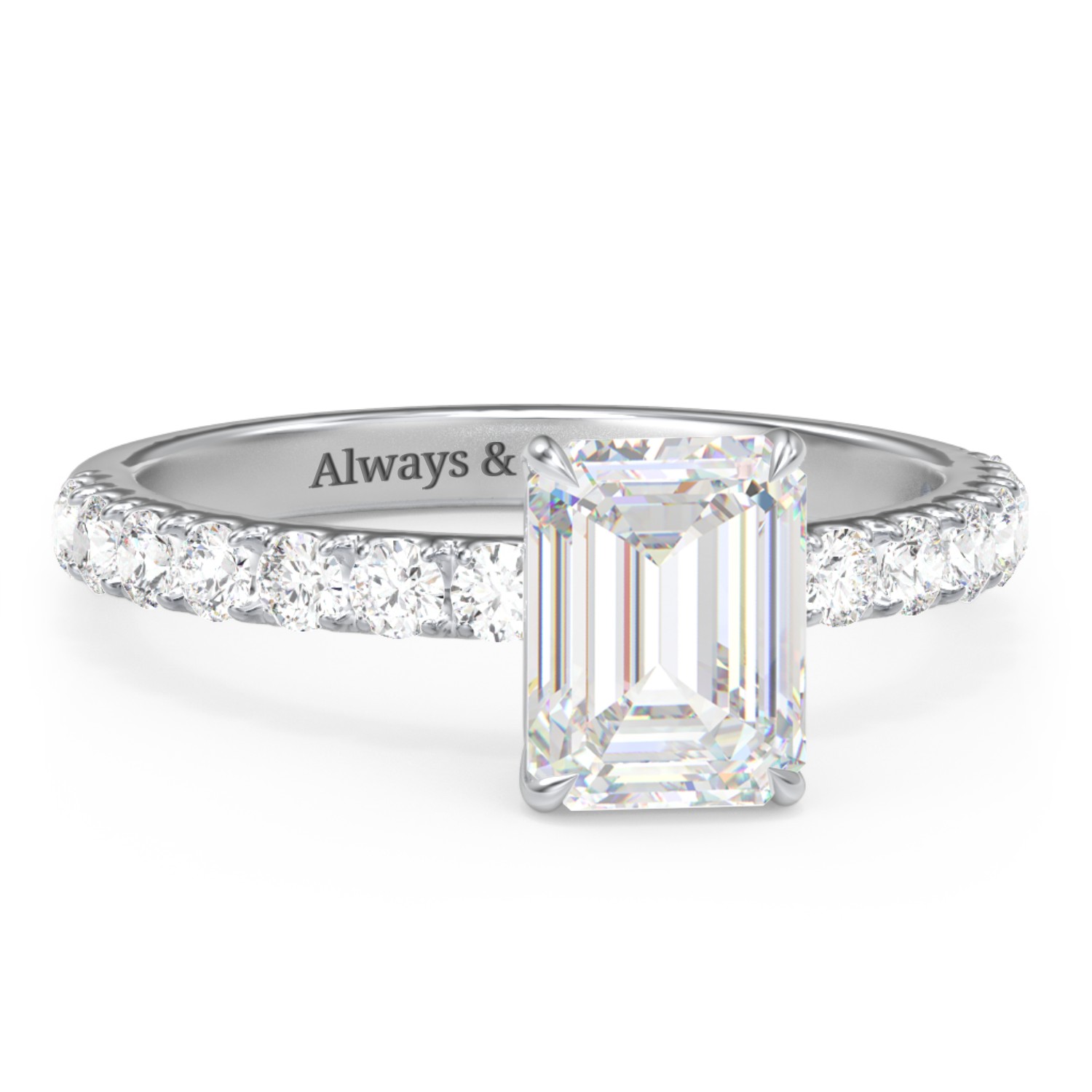 2 ct. (8x6mm) Emerald-Cut Moissanite Engagement Ring With 2mm Side Stones