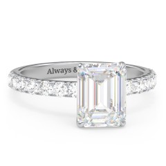 3 ct. (9x7mm) Emerald-Cut Moissanite Engagement Ring With 2mm Side Stones – 10K White Gold with Moissanite and Lab Diamond
