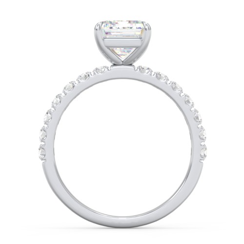 3 ct. (9x7mm) Emerald-Cut Moissanite Engagement Ring With 2mm Side Stones – 10K White Gold with Moissanite and Lab Diamond