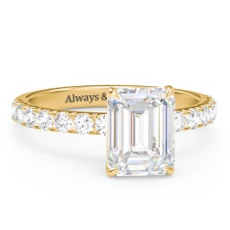 3 ct. (9x7mm) Emerald-Cut Moissanite Engagement Ring With 2mm Side Stones in 10K Solid Yellow Gold