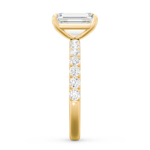 3 ct. (9x7mm) Emerald-Cut Moissanite Engagement Ring With 2mm Side Stones – 10K Yellow Gold with Moissanite and Lab Diamond