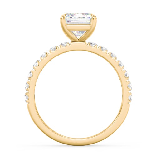 3 ct. (9x7mm) Emerald-Cut Moissanite Engagement Ring With 2mm Side Stones – 10K Yellow Gold with Moissanite and Lab Diamond