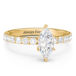 1 ct. (10x5mm) Marquise Moissanite Engagement Ring With 2mm Side Stones in 10K Solid Yellow Gold with Moissanite and Lab Diamond