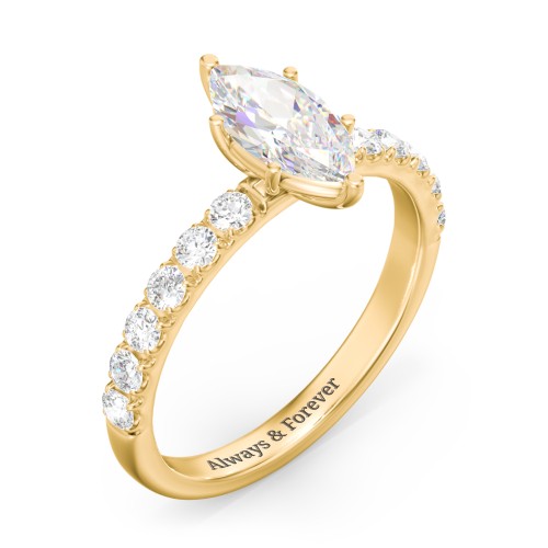1 ct. (10x5mm) Marquise Moissanite Engagement Ring With 2mm Side Stones