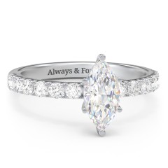 1 ct. (10x5mm) Marquise Moissanite Engagement Ring With 2mm Side Stones – 10K White Gold with Moissanite and Lab Diamond