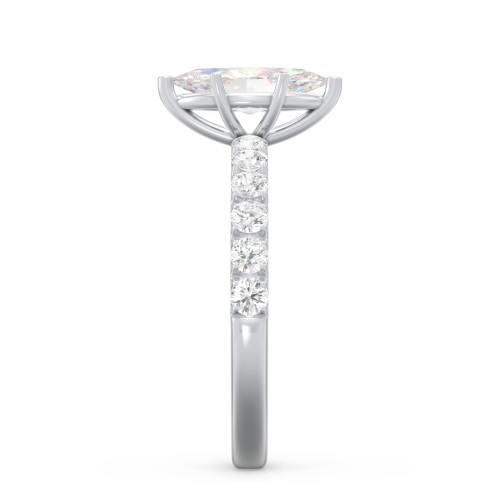 1 ct. (10x5mm) Marquise Moissanite Engagement Ring With 2mm Side Stones – 10K White Gold with Moissanite and Lab Diamond