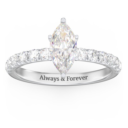 1 ct. (10x5mm) Marquise Moissanite Engagement Ring With 2mm Side Stones – 10K White Gold with Moissanite and Lab Diamond