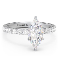 2 ct. (12x6mm) Marquise Moissanite Engagement Ring With 2mm Side Stones – 10K White Gold with Moissanite and Lab Diamond
