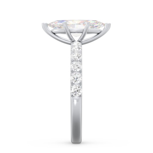 2 ct. (12x6mm) Marquise Moissanite Engagement Ring With 2mm Side Stones – 10K White Gold with Moissanite and Lab Diamond