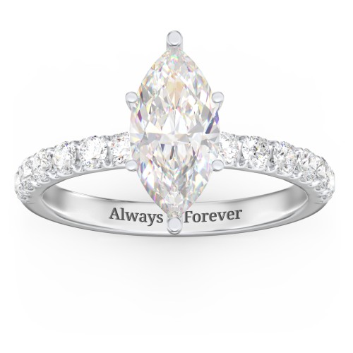 2 ct. (12x6mm) Marquise Moissanite Engagement Ring With 2mm Side Stones – 10K White Gold with Moissanite and Lab Diamond