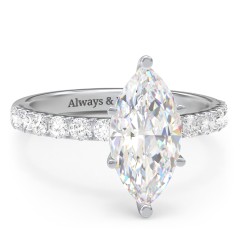 3 ct. (14x7mm) Marquise Moissanite Engagement Ring With 2mm Side Stones – 10K White Gold with Moissanite and Lab Diamond