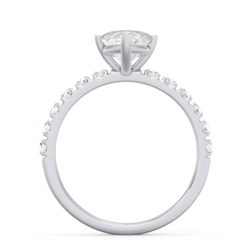 3 ct. (14x7mm) Marquise Moissanite Engagement Ring With 2mm Side Stones – 10K White Gold with Moissanite and Lab Diamond