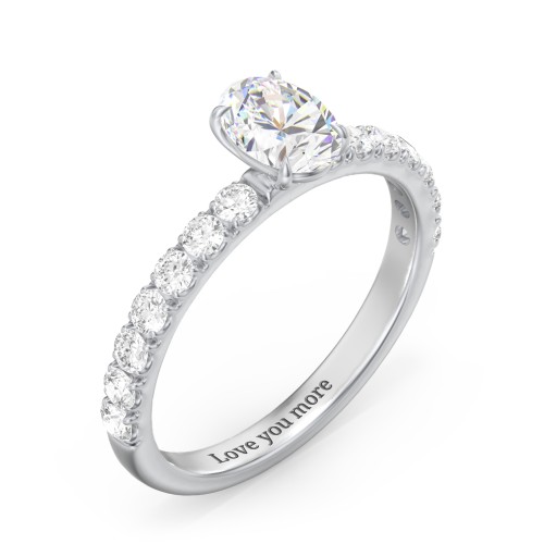 1 ct. (7x5mm) Oval Moissanite Engagement Ring With 2mm Side Stones – 10K White Gold with Moissanite and Lab Diamond