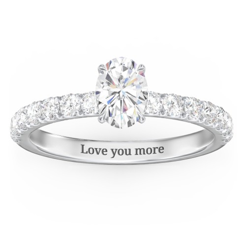1 ct. (7x5mm) Oval Moissanite Engagement Ring With 2mm Side Stones – 10K White Gold with Moissanite and Lab Diamond