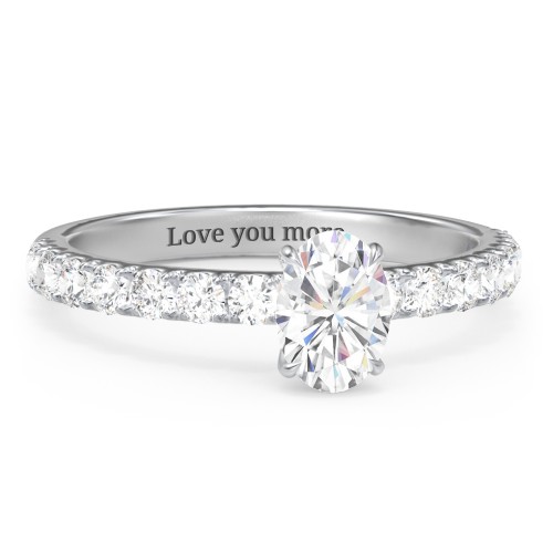 1 ct. (7x5mm) Oval Moissanite Engagement Ring With 2mm Side Stones – 10K White Gold with Moissanite and Lab Diamond