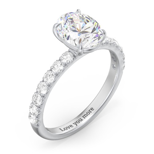 2 ct. (9x7mm) Oval Moissanite Engagement Ring With 2mm Side Stones – 10K White Gold with Moissanite and Lab Diamond