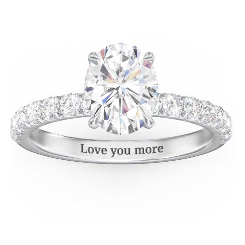 2 ct. (9x7mm) Oval Moissanite Engagement Ring With 2mm Side Stones – 10K White Gold with Moissanite and Lab Diamond