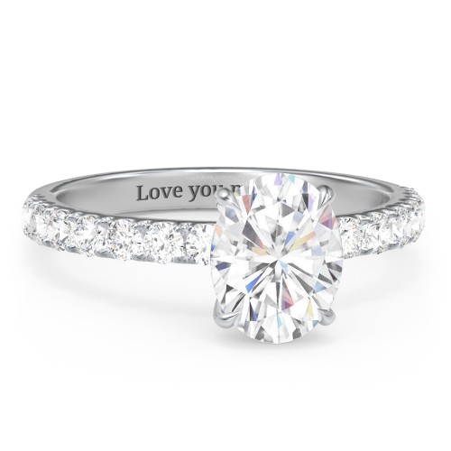 2 ct. (9x7mm) Oval Moissanite Engagement Ring With 2mm Side Stones – 10K White Gold with Moissanite and Lab Diamond