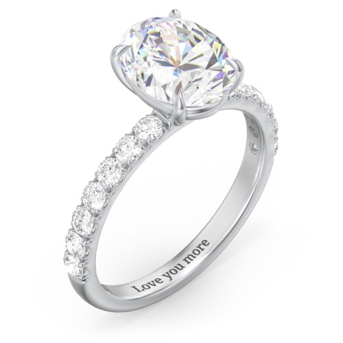 3 ct. (10x8mm) Oval Moissanite Engagement Ring With 2mm Side Stones – 10K White Gold with Moissanite and Lab Diamond