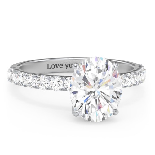3 ct. (10x8mm) Oval Moissanite Engagement Ring With 2mm Side Stones – 10K White Gold with Moissanite and Lab Diamond
