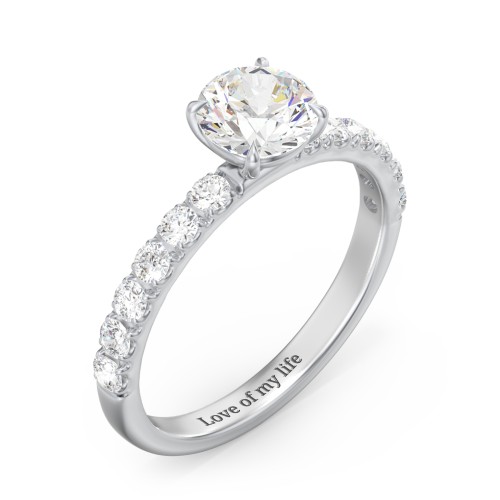 1 ct. (6.5mm) Moissanite Engagement Ring With 2mm Side Stones – 10K White Gold with Moissanite and Lab Diamond