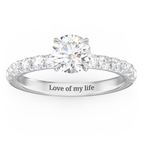 1 ct. (6.5mm) Moissanite Engagement Ring With 2mm Side Stones – 10K White Gold with Moissanite and Lab Diamond