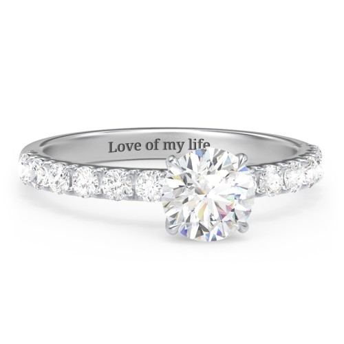 1 ct. (6.5mm) Moissanite Engagement Ring With 2mm Side Stones – 10K White Gold with Moissanite and Lab Diamond