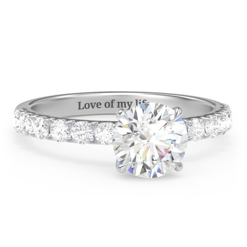 1.5 ct. (7.5mm) Moissanite Engagement Ring With 2mm Side Stones – 10K White Gold with Moissanite and Lab Diamond