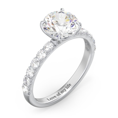 2 ct. (8mm) Moissanite Engagement Ring With 2mm Side Stones – 10K White Gold with Moissanite and Lab Diamond